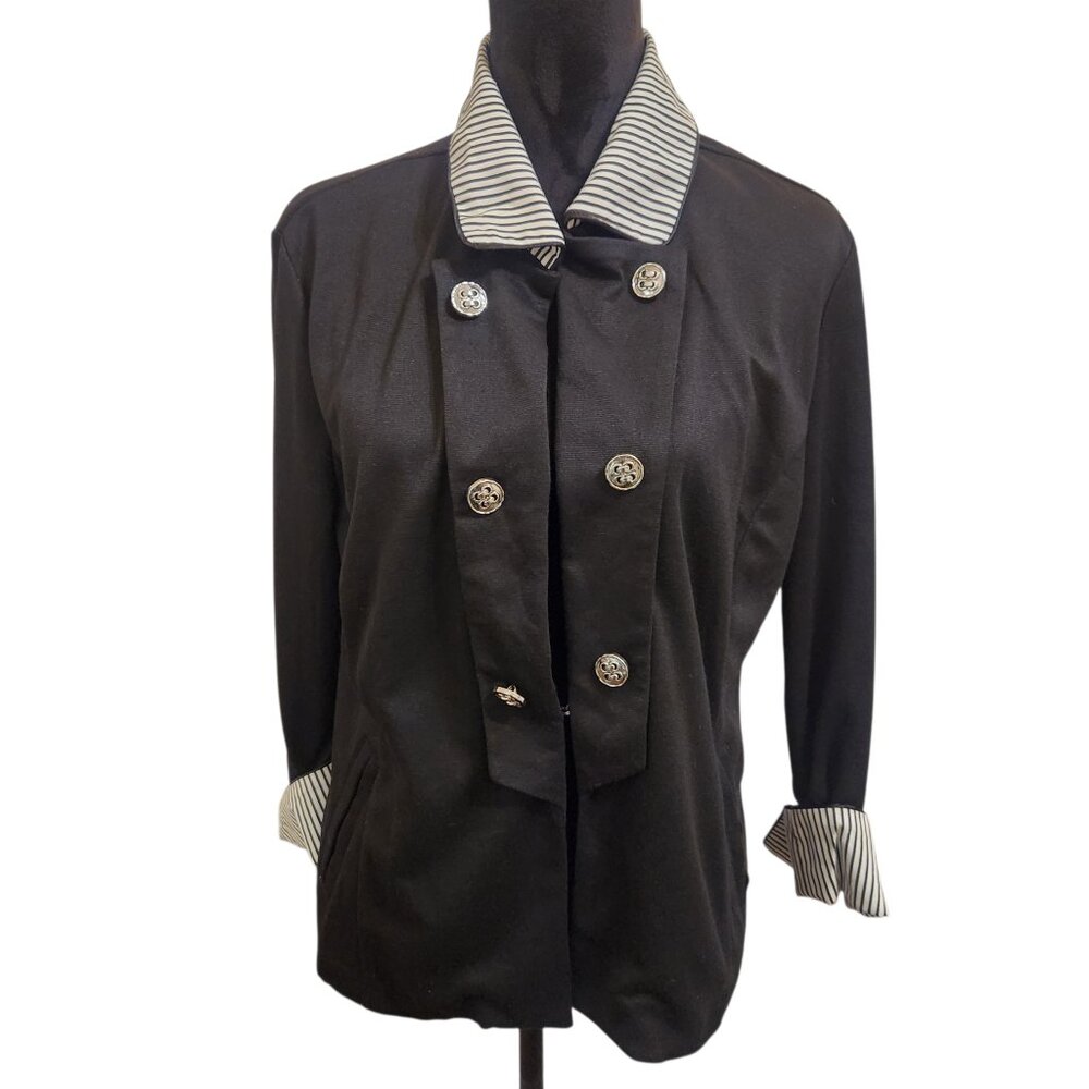 Erin London Black Jacket With Stripe Collar & Sleeves Size L
